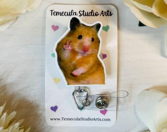 Hamster Badge Reel | Peace Sign Hamster | Medical ID Badge | Nurse Badge Reel | Funny Badge Holder | Funny Gift | Cute Hamster | Name Tag