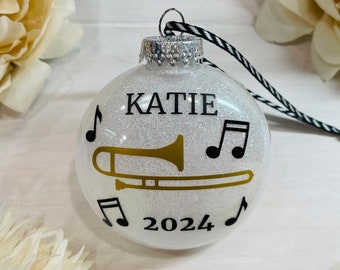 Gold Trombone Ornament | Music Teacher Gift | Music Student Ornament | Trombone Player Gift | Trombone | Name Ornament | Ornament