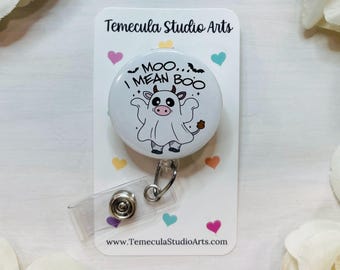 Halloween Cow Badge Reel | Ghost Cow Badge Reel | Custom Badge Reel | Pinch Clip Badge Reel | Work Badge Holder | Halloween Lanyard