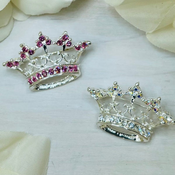 Crystal Brooch | Crystal Tiara Brooch | Tiara Pin | Pink Tiara | Clear Tiara | Sash Pin | Pageant Brooch | Pageant Pin | Homecoming Mum Pin