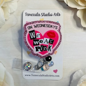 Pink Glitter Badge Reel | Nurse Gift | Student Gift | Teacher Gift | Badge Reels | Pinch Badge Reel | Cute Badge Reel | We Wear Pink
