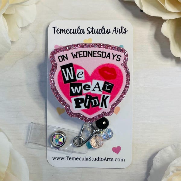 Pink Glitter Badge Reel | Nurse Gift | Student Gift | Teacher Gift | Badge Reels | Pinch Badge Reel | Cute Badge Reel | We Wear Pink