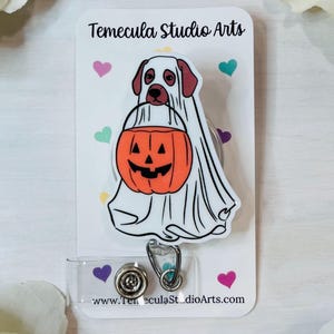 Dog Badge Reel | Dog Lanyard | Medical ID Badge | Pinch Clip Badge Reel | Nurse Badge Reel | Badge Holder | Ghost Dog | Halloween Dog Magnet