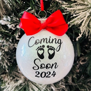 Coming Soon 2024 Baby Ornament Pregnancy Ornament Pregnancy Announcement New Mom New Parents Baby Girl Reveal Gender Reveal Gift image 1