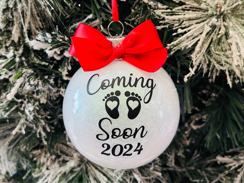 Coming Soon 2024 Baby Ornament Pregnancy Ornament Pregnancy Announcement New Mom New Parents Baby Girl Reveal Gender Reveal Gift image 1