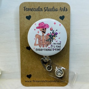Nurse Badge Reel | Handbasket Lanyard | Carabiner | Retractable Badge Reel | Nurse Badge Reel Funny | Funny Badge Holder | Funny Skeleton