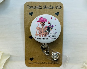 Nurse Badge Reel | Handbasket Lanyard | Carabiner | Retractable Badge Reel | Nurse Badge Reel Funny | Funny Badge Holder | Funny Skeleton