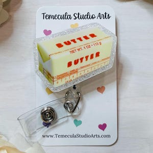 Barra de mantequilla / Carrete de credencial / Credencial médica / Carrete de credencial de enfermera divertido / Porta credencial de mantequilla / Carrete de credencial de mantequilla / Regalo para compañeros de trabajo