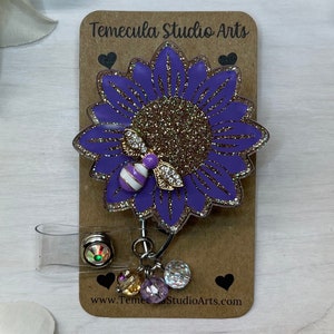 Purple Sunflower Badge Reel | Sunflower Gift | Nurse Gift | Student Gift | Teacher Gift | Badge Reels | Cute Badge Reel | Bee