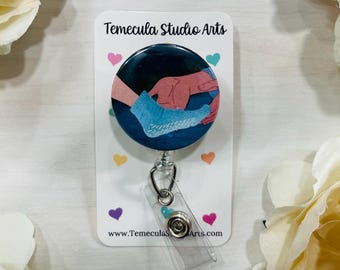 Blue Hospital Socks | Badge Reel | Medical ID Badge | Meme Badge Reel Funny | Lanyard | Crystal Slippers | Grippy Socks | Hospital Socks