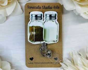 Waitress Badge Reel | Medical ID Badge | Food Service | Name Badge Holder | Funny Badge Reel | Coworker Gift | Salt & Pepper Shakers