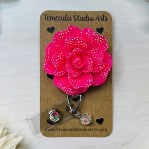 Hot Pink Rose | Rose Badge Reel | Roses  | Nurse Gift | Student Gift | Teacher Gift | Badge Reels | Pinch Badge Reel | Cute Badge Reel