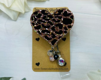 Rose Gold Leopard Heart Badge Reel | Cheetah Print Badge Reel | Tiger King | Nurse Gift | Pretty Badge Reel | Leopard Print | Rose Gold