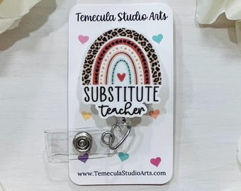 Substitute Teacher Badge Reel | Teaching Gift | Student Gift | Teacher Gift | Badge Reels | Pinch Badge Reel | Cute Badge Reel | Substitute