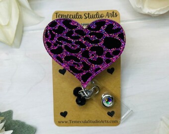 Valentines Badge Reel | Fuchsia Badge Reel | Valentines Heart | Nurse Gift | Pretty Badge Reel | Hot Pink Glitter | Valentines Gift