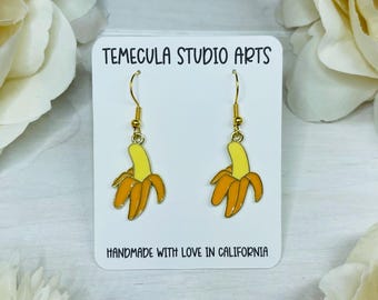 Banana Earrings | Fruit Earrings | Enamel Bananas | Banana Jewelry | Fruit Jewelry | Dangle Earrings | Foodie Gift