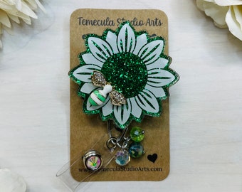 Green Badge Reel | Sunflower Gift | Nurse Gift | Student Gift | Teacher Gift | Badge Reels | Pinch Badge Reel | Saint Patrick’s Day