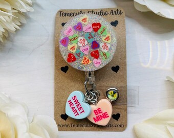 Cute Badge Reel | Anniversary Gift |Retractable Badge Reel | Valentines Badge Reel | Conversation Hearts | Valentines Gift | Teacher Gift