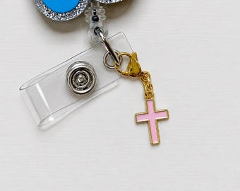 Pink Cross Charm | Badge Charm | Cute Badge Holder Charm | Badge Buddy | RN Badge Buddy | Badge Reel Charms | Christian Jewelry | Pink Cross