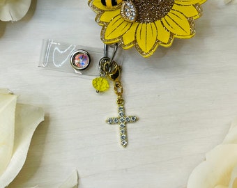 Cross Charm | Gold Cross Charm | Badge Buddy | Purse Charm | Religious Charm | Rhinestone Cross | Bling Jewelry | Badge Reel Charm | Cross