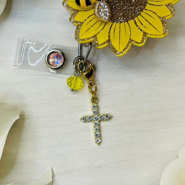 Cross Charm | Gold Cross Charm | Badge Buddy | Purse Charm | Religious Charm | Rhinestone Cross | Bling Jewelry | Badge Reel Charm | Cross