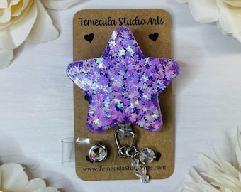 Lavender Star Badge Reel | Anniversary Gift |Retractable Badge Reel | Valentines Badge Reel | Opal Star | Star Badge Reel | Teacher Gift