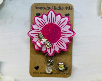 Bobine d'insigne de tournesol | Cadeau de tournesol | Cadeau d'infirmière | Cadeau étudiant | Cadeau de professeur | Bobines d'insignes | Bobine d'insigne de pincement | Bobine de badge mignon | Abeille