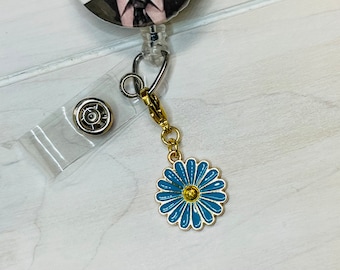 Turquoise Daisy Charm | Turquoise Charm | Blue Daisy Jewelry | Daisy Charm | Kawaii Daisy Charm | Badge Reel Charm
