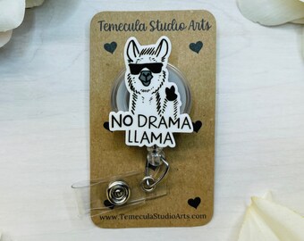 Funny Badge Reel | Badge Reel | Medical ID Badge | Pinch Clip Badge Reel | Nurse Badge Reel Funny | Funny Badge Holder | No Drama Llama