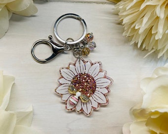 Bee Keychain | Pink Bee Charm | Sunflower Keychain | Bee Charms | Acrylic Sunflower Keychain | Acrylic Charms | Bumblebee Keychain Charms