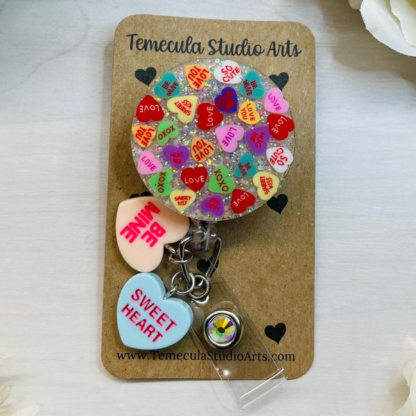 Cute Badge Reel | Anniversary Gift |Retractable Badge Reel | Valentines Badge Reel | Valentine Hearts | Valentines Gift | Teacher Gift