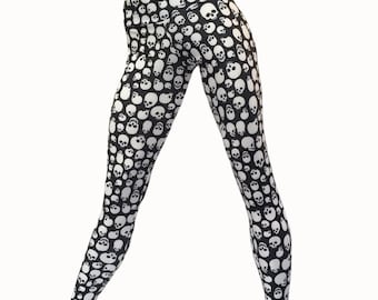 Skull Pants - Black- White - Yoga Pants - Legging - Capri - low rise- mid rise - high rise - Hot Yoga- SXYfitness - MADE IN USA