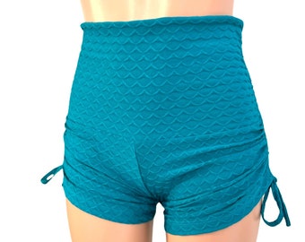 Blaue High Waist Shorts - Brasilianisch - Yoga Shorts - Plus Größe Workout - Pole - Schwimmen - Festival - SXYfitness - made in USA -