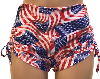 Amerikanische Flagge Shorts - Yoga Shorts Plus Größe Workout - Pole - Schwimmen - Festival - SXYfitness - made in USA -