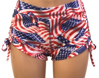 American Flag Shorts - Hot Yoga Shorts Plus Size Workout - Pole - Swim - Festival - SXYfitness - made in USA -