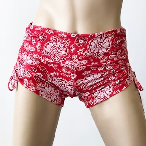 Red Bandanna Shorts - Paisley - Hot Yoga Shorts - Plus Size Workout - Pole - Swim - Festival - SXYfitness - made in USA -