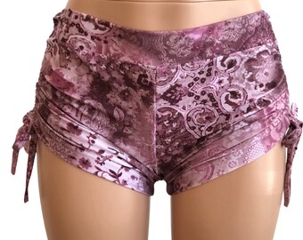 SALE Size M/L ONLY - Hot Yoga Low Rise Shorts Purple Paisley Made in USA SXYfitness