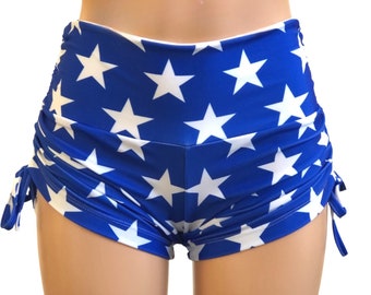 Superhero- Blue Stars - Yoga Shorts - Plus Size Workout - Pole - Schwimmen - Festival - SXYfitness - made in USA -