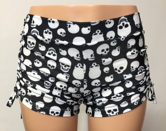 Skull Shorts - Hot Yoga Shorts - Black and White - Skulls - Skull Shorts - Swimwear - SXYfitness - Made in USA -