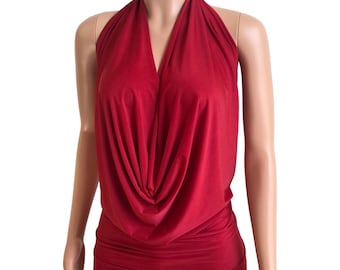 Holiday Top - Red Backless Drape Halter Top or Dress Pick Your SIZE and COLOR Made in USA