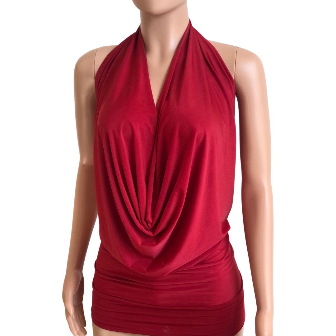 Cowl Neck Backless Halter Top in Canyon Rose