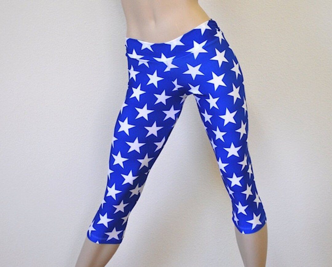 Blue Star Yoga Pants Hot Yoga Fitness Super Hero Low Rise Capri blue Stars SXY Fitness Handmade