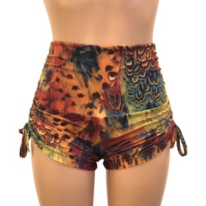 Feather Print Yoga Shorts – Adjustable Workout Bottoms, Swim Shorts - Handmade in USA image 1