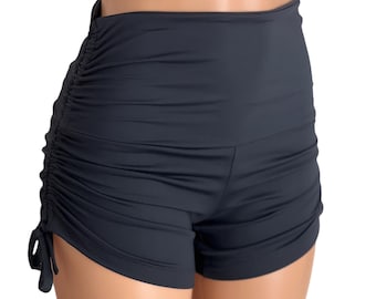 Black Compression Yoga Shorts – Adjustable Rise, SXYfitness, High Waist Made in USA
