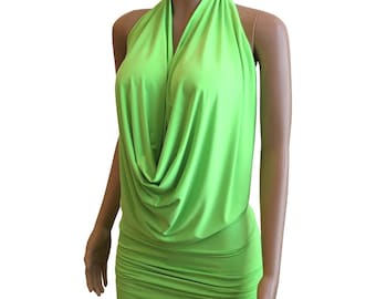 Lime Green Lycra Halter Dress  Backless Drape Top, Handmade in USA - Etsy