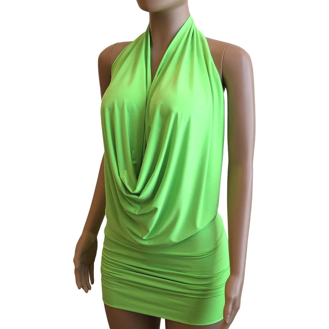 Lime Green Lycra Halter Dress Backless Drape Top, Handmade in USA - Etsy Lime Green Lycra Halter Dress Backless Drape Top, Handmade in USA - Etsy