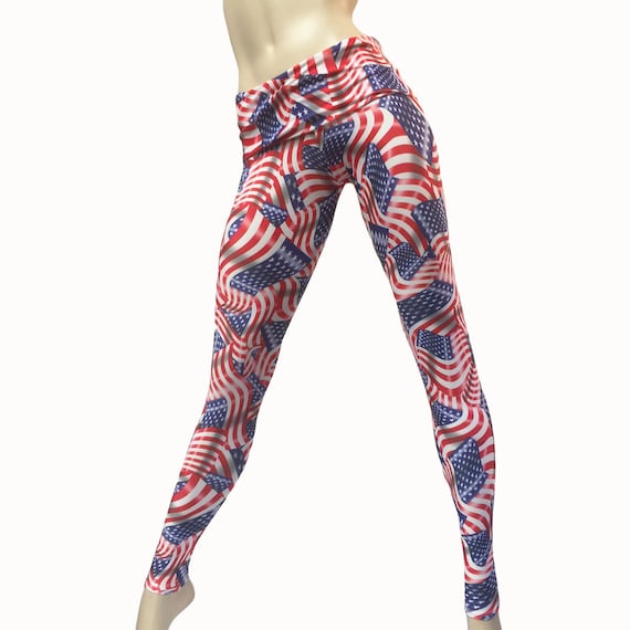 Yoga Pants Workout Clothes Hot Yoga Stars American Flag High Waist Pant  Fold Over Legging SXY Fitness Handmade USA 