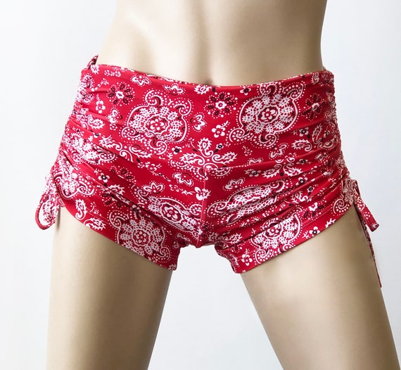 Red Bandanna Shorts Paisley Hot Yoga Shorts Plus Size Workout Pole Swim  Festival Sxyfitness Made in USA 