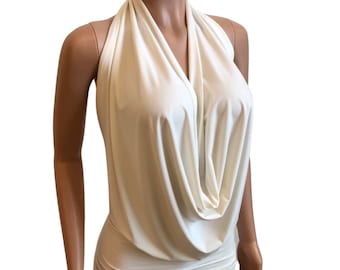 Ivory White Backless Drape Halter Top or Dress Pick Your SIZE and COLOR - 2XS through Plus Size - Made in USA