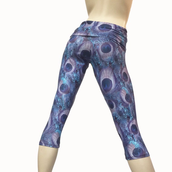 Sale Size S M Yoga Pants Workout Clothes Hot Yoga Fitness Purple Peacock Pants Low Rise Capri Sxy Fitness